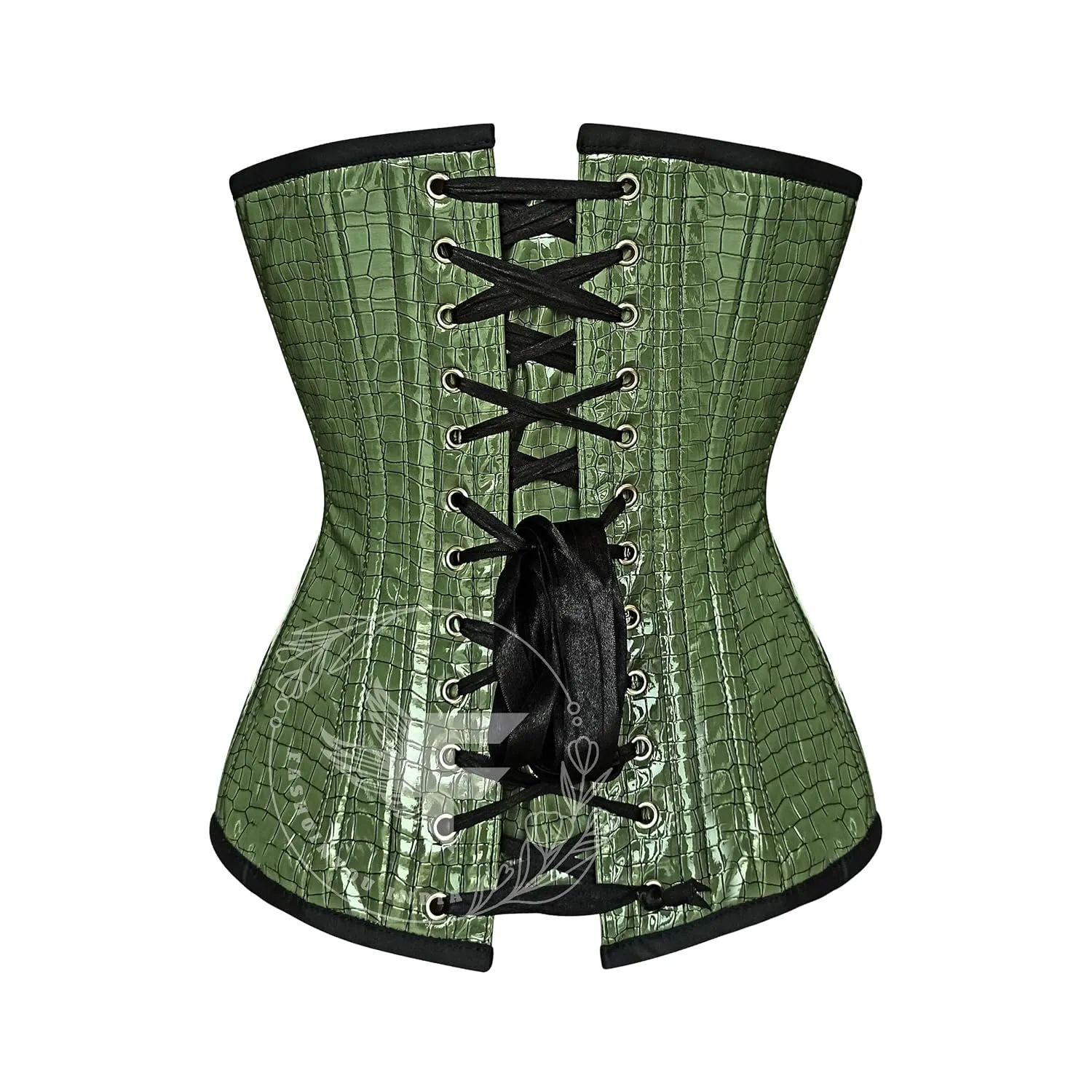 Slimming Green Crocodile Skin Textured Faux Leather Underbust Waist Trainer Corset - Sculpt Your Curves (36" (For 40-41 inch Natural Waist))