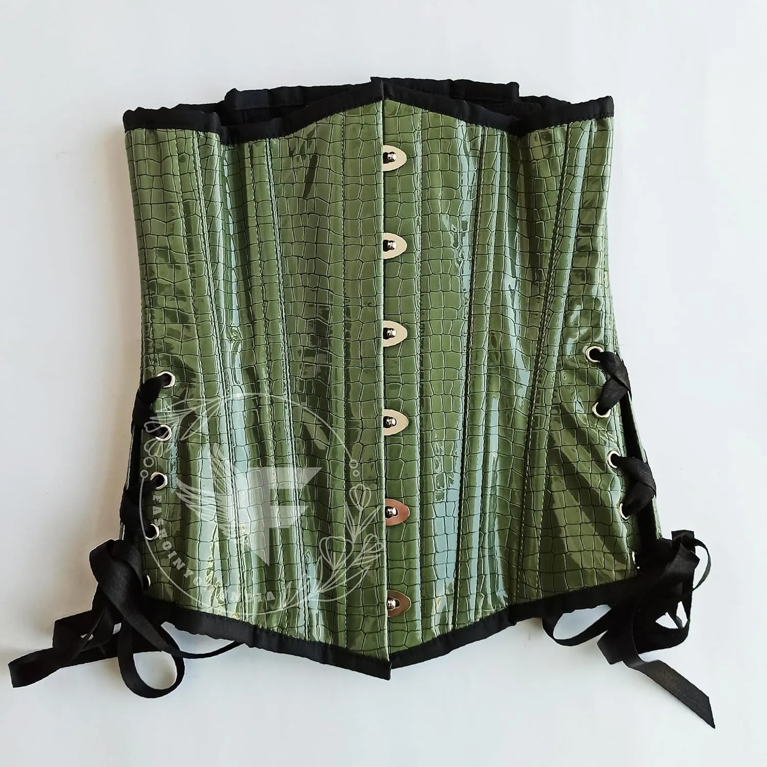 Slimming Green Crocodile Skin Textured Faux Leather Underbust Waist Trainer Corset - Sculpt Your Curves (36" (For 40-41 inch Natural Waist))