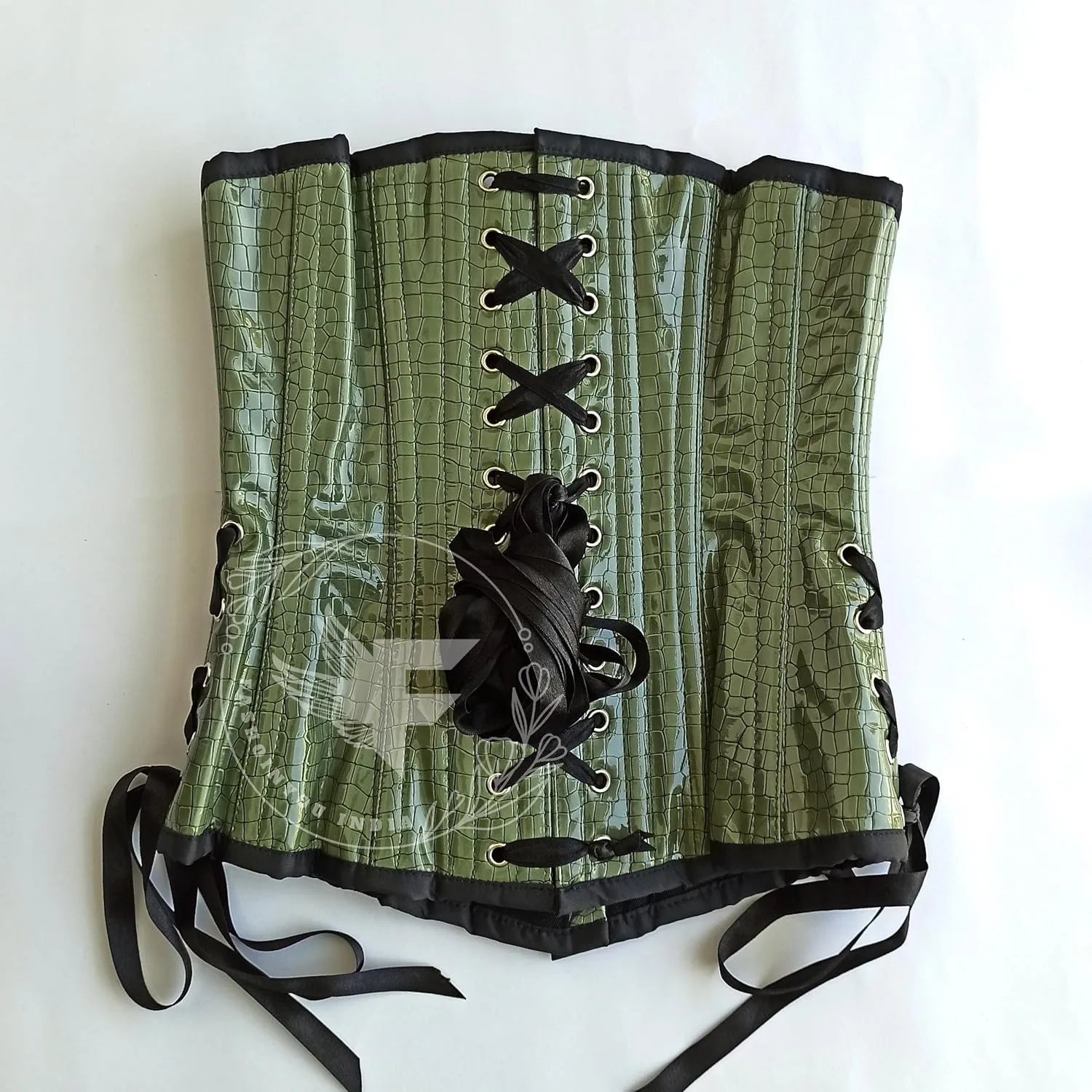 Slimming Green Crocodile Skin Textured Faux Leather Underbust Waist Trainer Corset - Sculpt Your Curves (36" (For 40-41 inch Natural Waist))