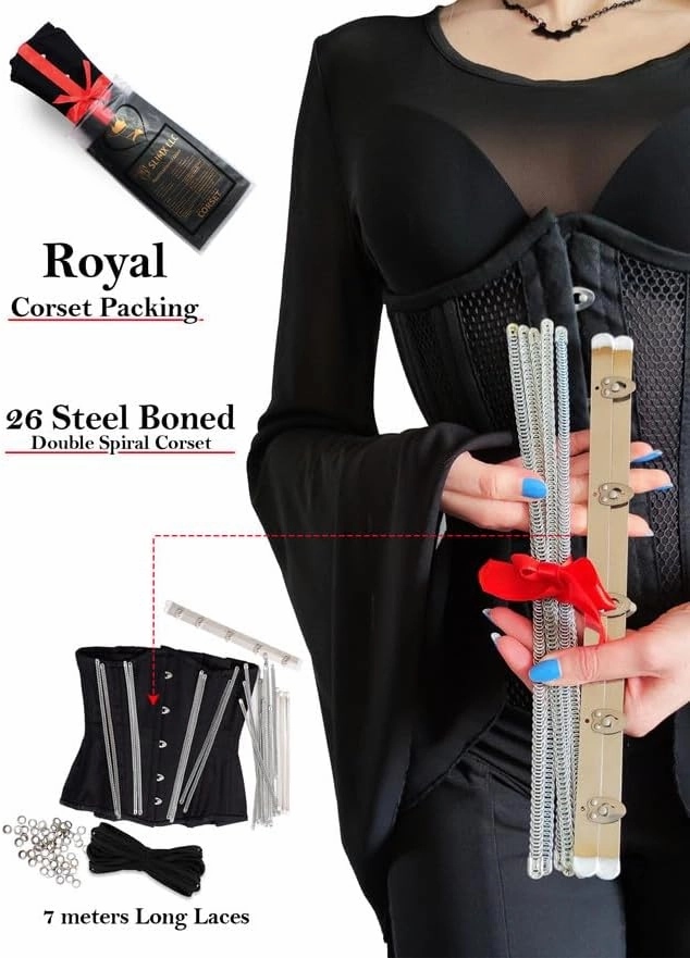 SLIMX Black Corset Underbust Long Torso Steel Boned Waist Trainer for Women Plus Size Heavy Duty Open Cup Corset Hourglass