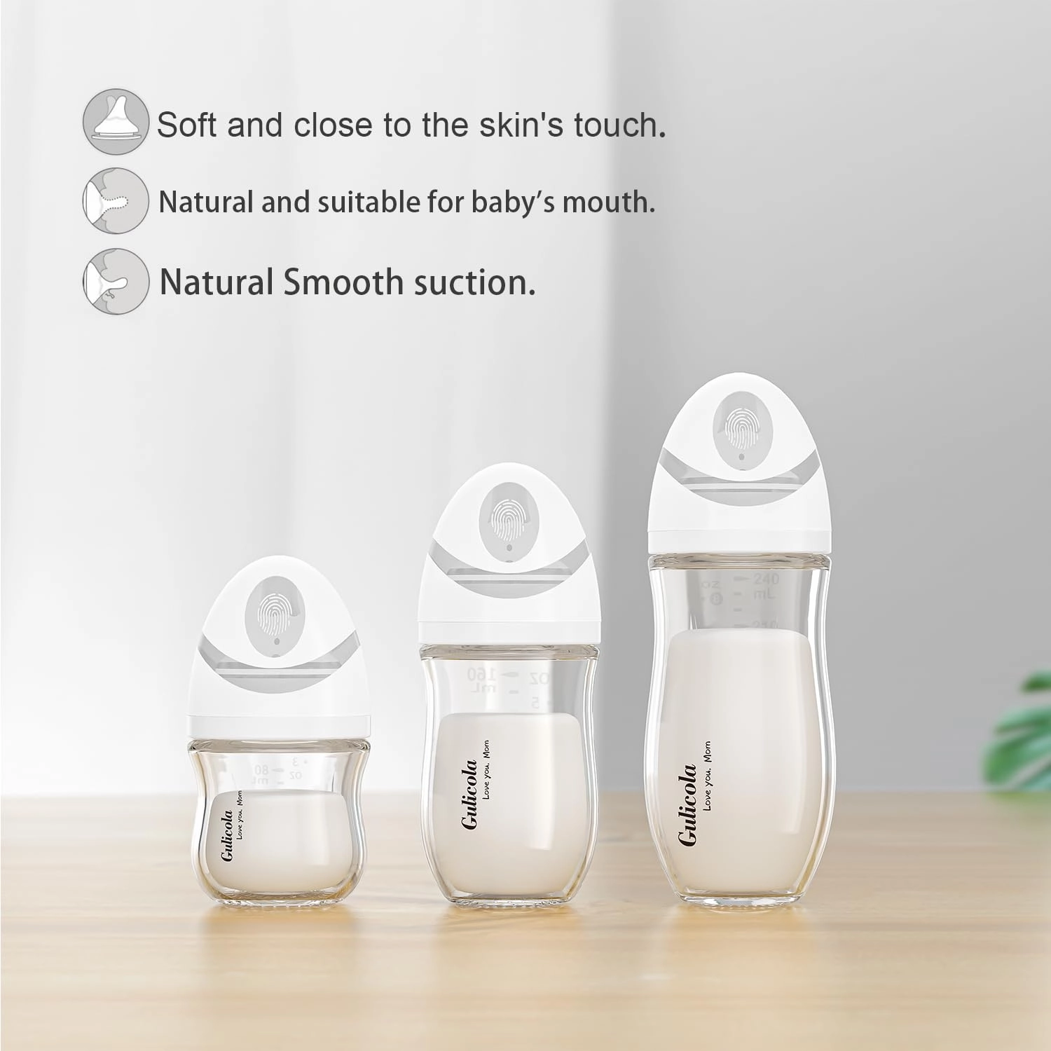 Small Glass Baby Bottle for Newborn Breastfeeding Babies, Preemie & Extra Slow Flow Nipples (SS), Anti-Colic, Breast-Like, 0 Months , 3 oz, 2 Pack - White