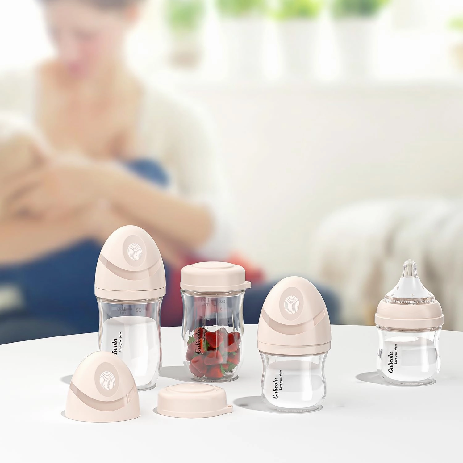 Small Glass Baby Bottle for Newborn Breastfeeding Babies, Preemie & Extra Slow Flow Nipples (SS), Anti-Colic, Breast-Like, 0 Months , 3 oz, 2 Pack - White