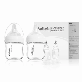 Small Glass Baby Bottle for Newborn Breastfeeding Babies, Preemie & Extra Slow Flow Nipples (SS), Anti-Colic, Breast-Like, 0 Months , 3 oz, 2 Pack - White