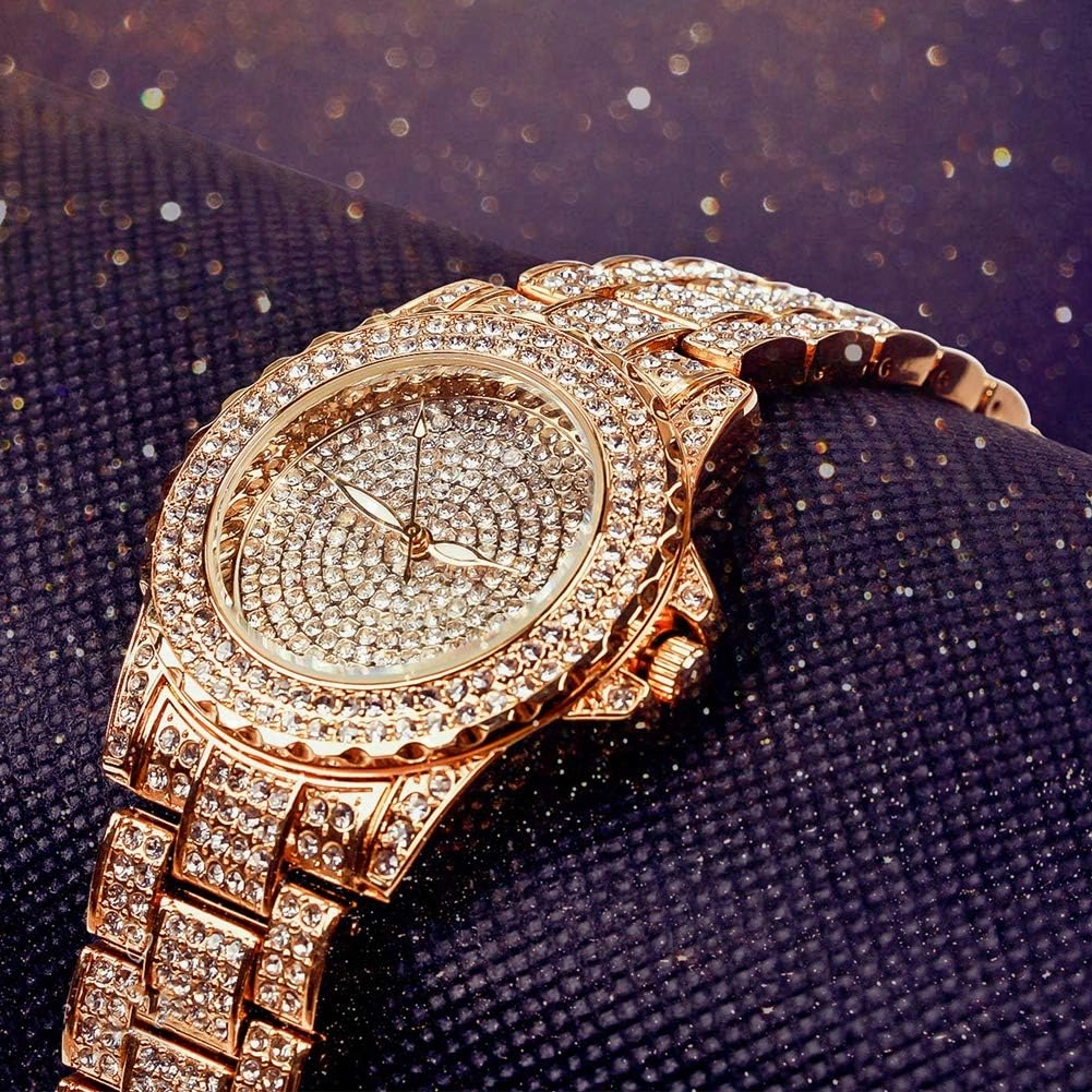 Smalody Round Luxury Women Watch Crystal Rhinestone Diamond Watches Stainless Steel Wristwatch Iced Out Watch with Japan Quartz Movement for Women | Simulated Lab Diamonds
