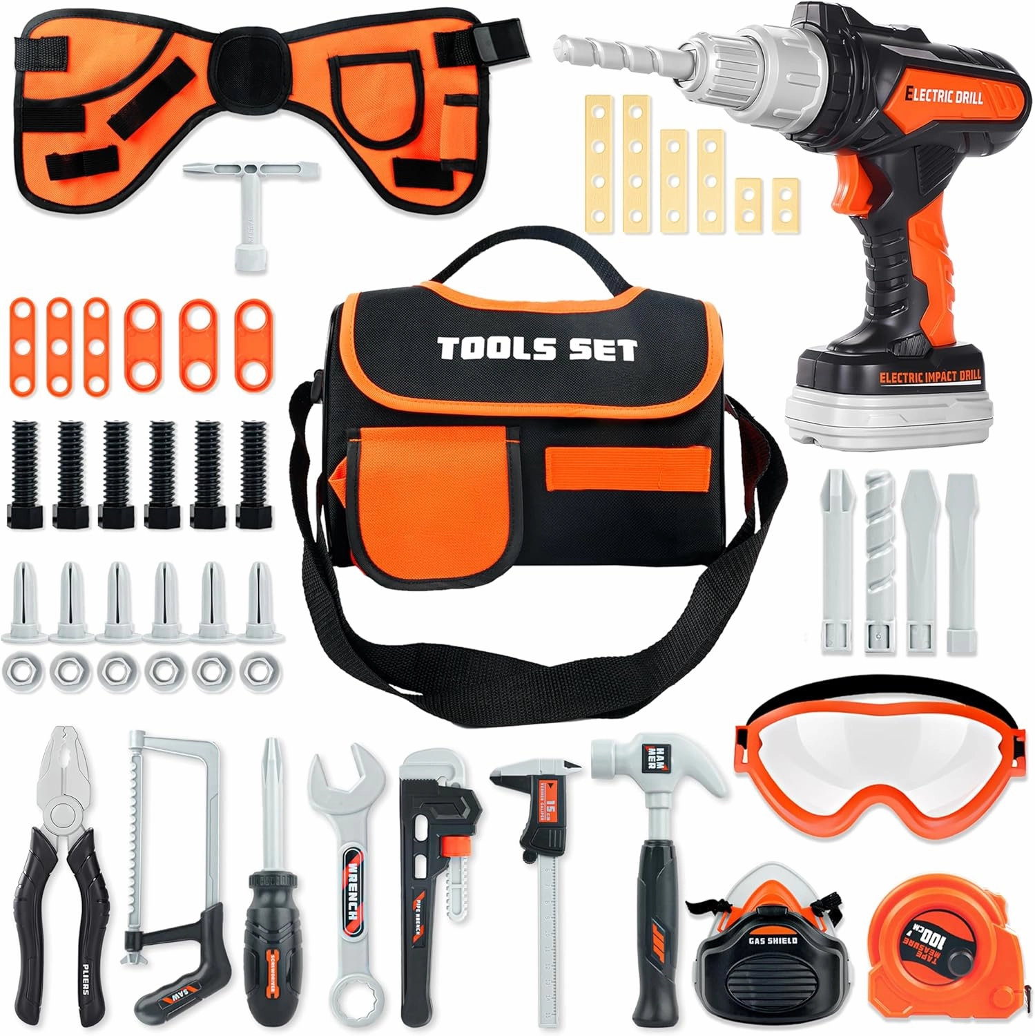 SMILESSKIDDO Kids Tool Sets for Boys Ages 4-6, 48pcs Toddler Tool Set with Electronic Toy Drill, Kid Tool Belt, Tape Measure. Pretend Play Construction Tools Toy Gifts for Boys Girls Ages 3 