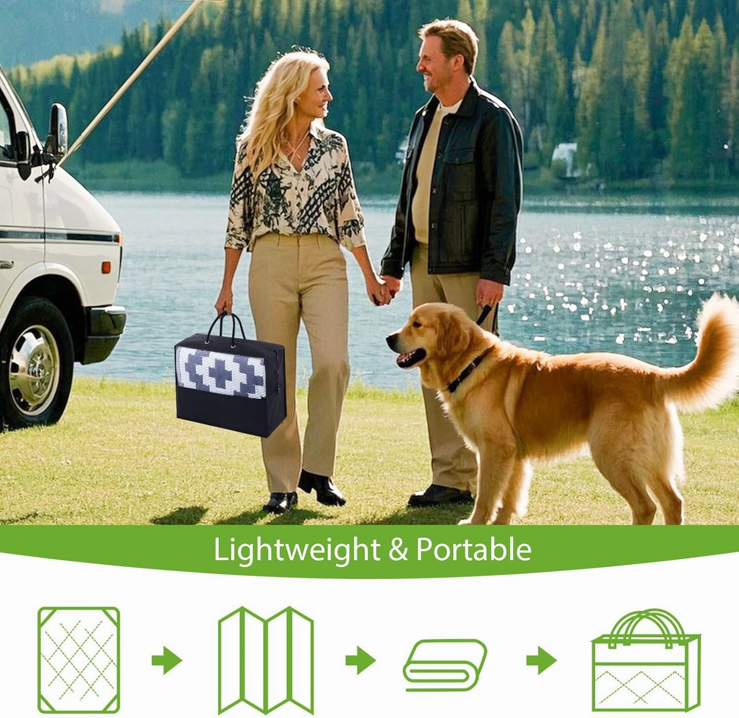 Smiry Waterproof Outdoor Rug 5x8 ft, Reversible Plastic Straw Patio Camping Rugs, Outdoor Indoor RV Mat Carpet for Patio, Outside Entry, Backyard, Deck, Bench, Picnic, Camper, White & Navy