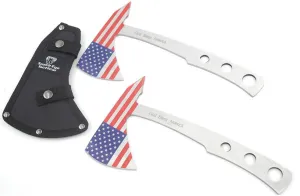 Snake Eye Tactical Tomahawk Throwing Knife, 9.5 Inch Overall Length, Stainless Steel Blade, with Nylon Sheath (USA Flag (Pair))