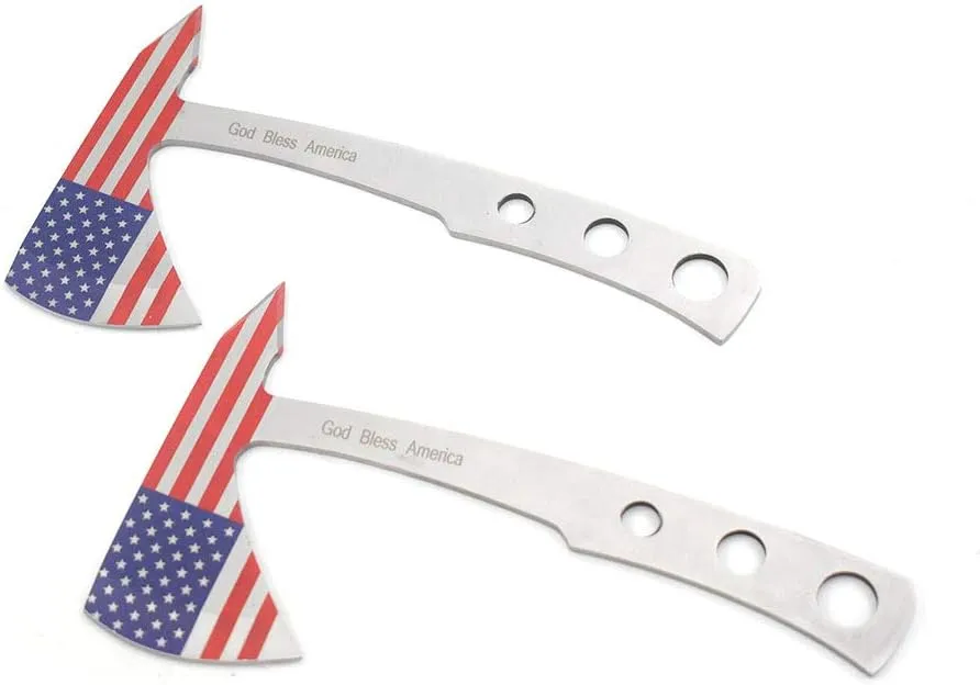 Snake Eye Tactical Tomahawk Throwing Knife, 9.5 Inch Overall Length, Stainless Steel Blade, with Nylon Sheath (USA Flag (Pair))