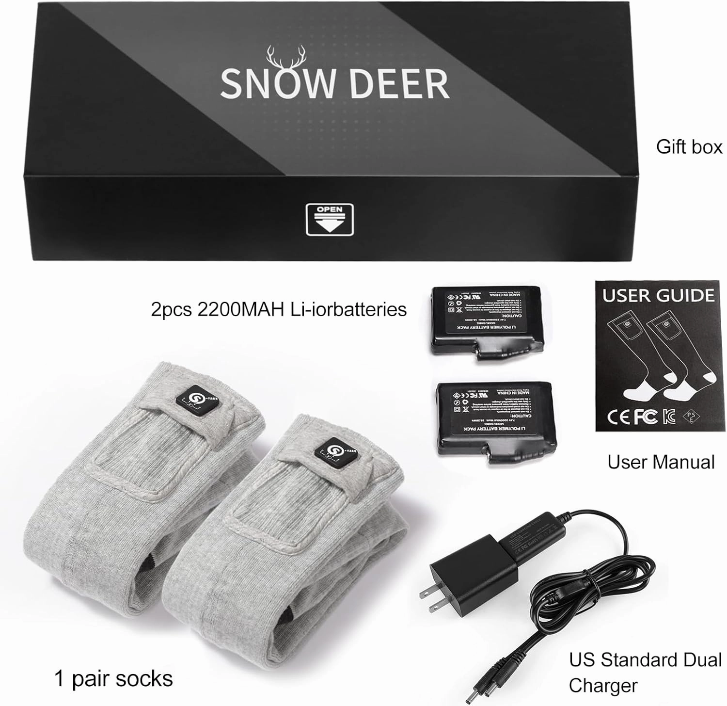 SNOW DEER Heated Socks,Men Women Electric Battery Socks Foot Warmer
