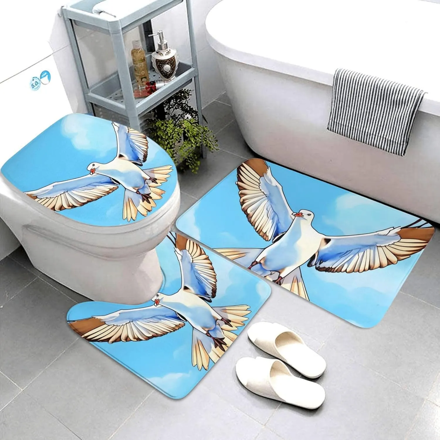 Soft and Comfortable Flannel Bathroom Non Slip Rugs,Super Absorbent Anti-Skid Carpet 3 Pieces/Set Seagulls in Flight