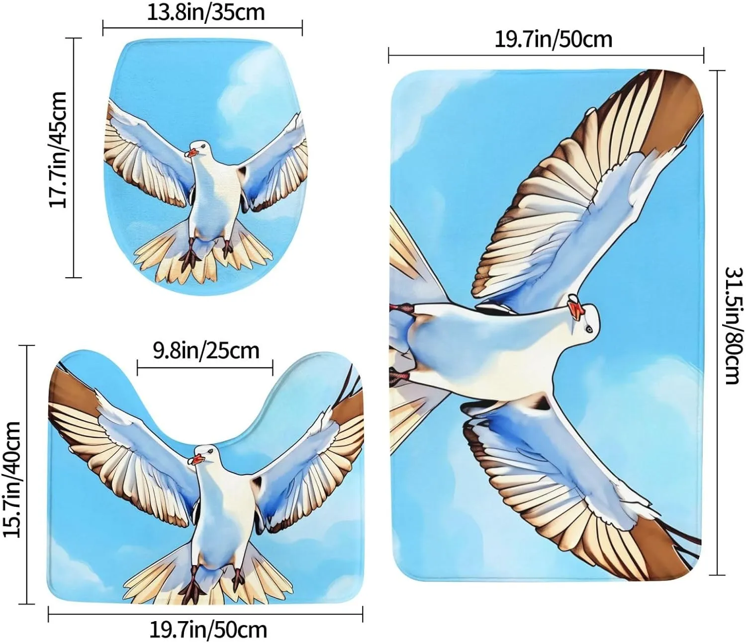 Soft and Comfortable Flannel Bathroom Non Slip Rugs,Super Absorbent Anti-Skid Carpet 3 Pieces/Set Seagulls in Flight