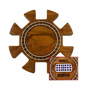 Solid Cherry 8 Player Domino Hub ~ Great for family use with Mexican Train Domino Games! Custom Personalized board made to order with set of 8 trains to make your families game night special.