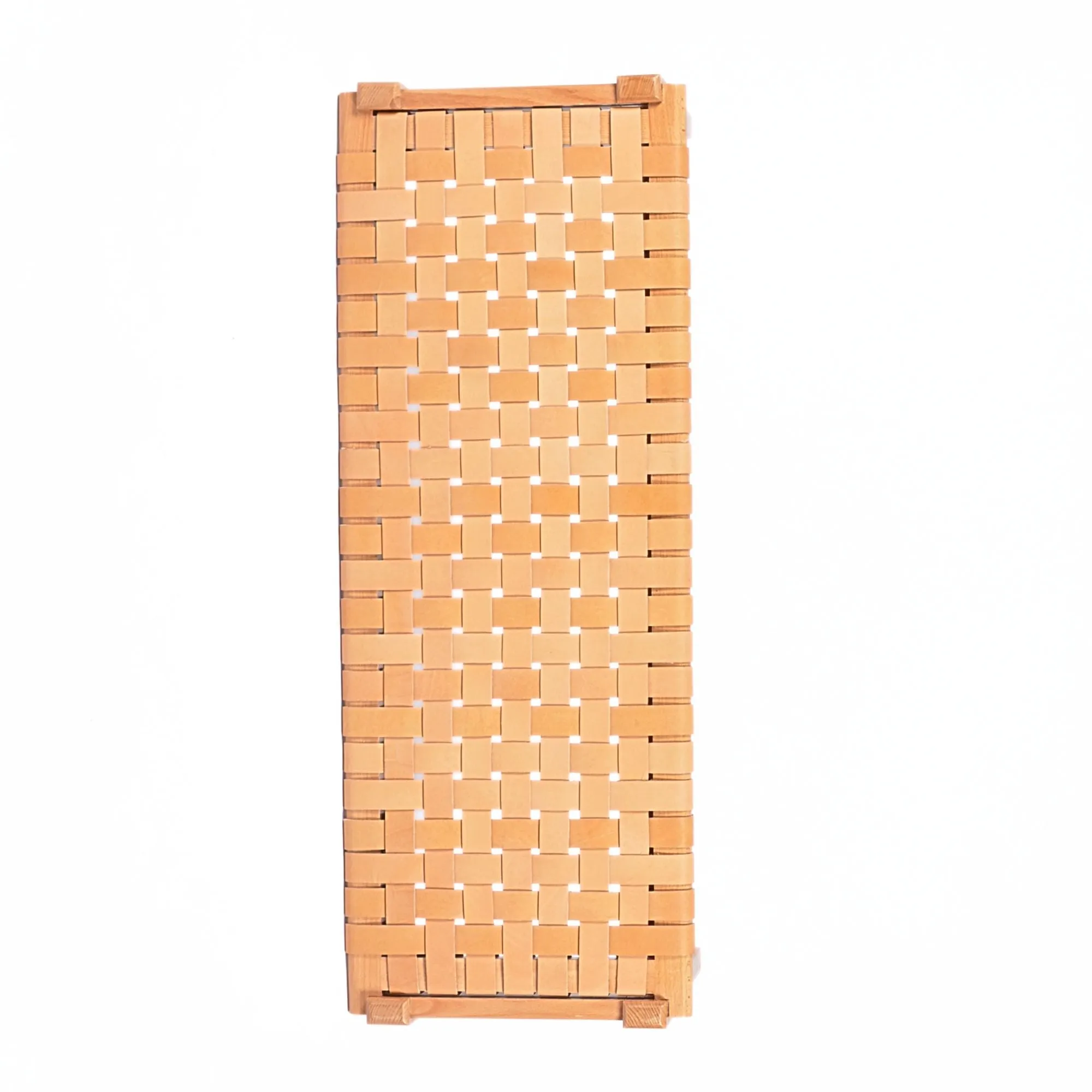 Solveig Woven Leather Bench - Varnished Teak Wood With Strap Beige Leather