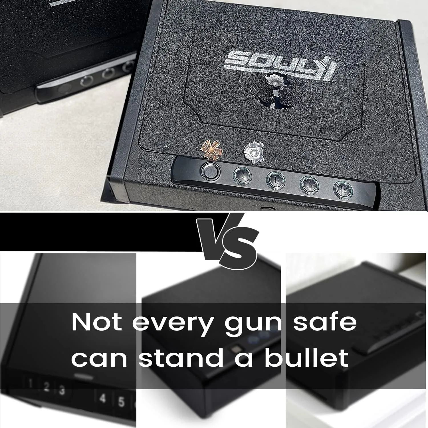SOULYI Biometric Fingerprint Gun Safe for 3 Pistols Safe DOJ Certified with 3 Quick Access Handgun,Digital Keypad Frosted Black Bedside Firearm Safety Car Safe Hardened Steel Lock Box