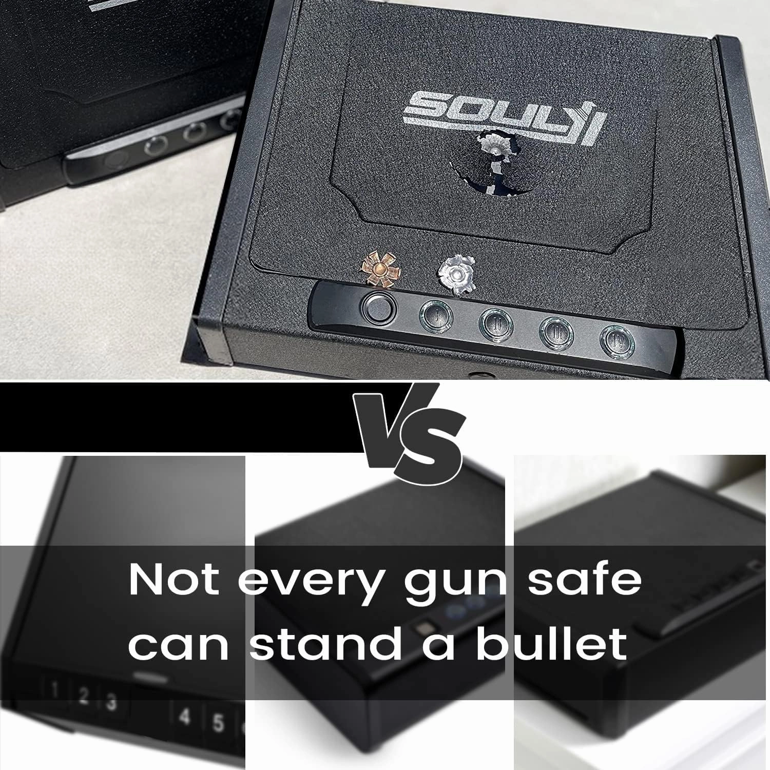 SOULYI Biometric Fingerprint Gun Safe for 3 Pistols Safe DOJ Certified with 3 Quick Access Handgun,Digital Keypad Matt Black Bedside Firearm Safety Car Safe Hardened Steel Lock Box