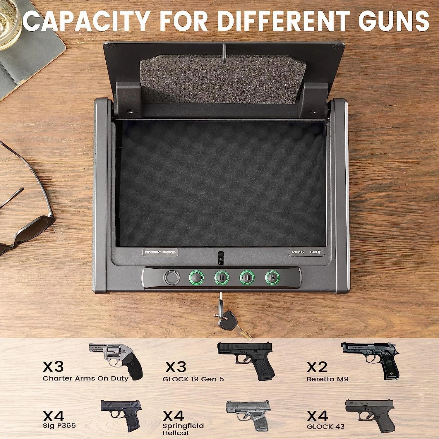 SOULYI Biometric Fingerprint Gun Safe for 3 Pistols Safe DOJ Certified with 3 Quick Access Handgun,Digital Keypad Matt Black Bedside Firearm Safety Car Safe Hardened Steel Lock Box