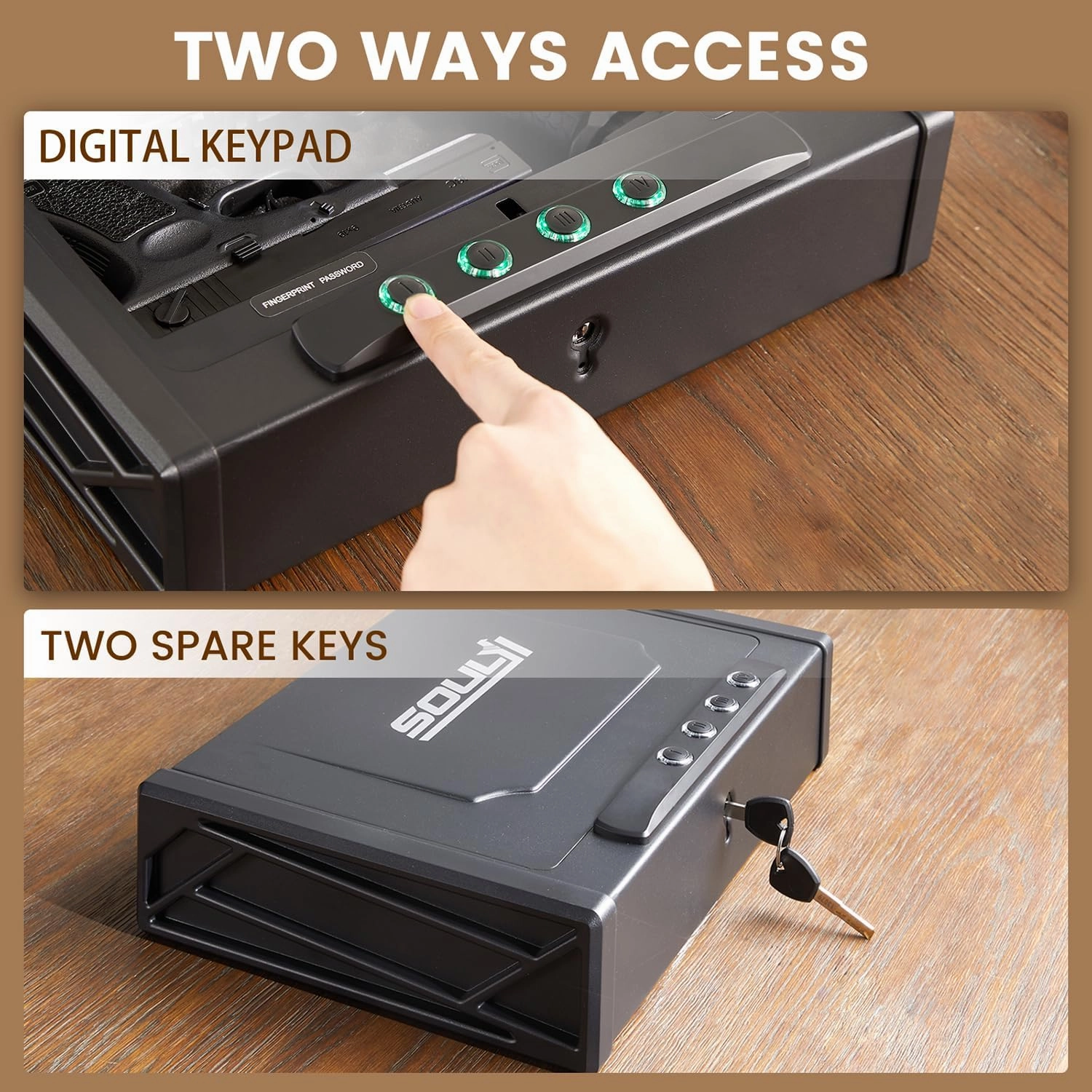 SOULYI Digital Gun Safe for 3 Pistols Safe DOJ Certified with 3 Quick Access Handgun Safe, Keypad Matt Black Bedside Firearm Safety Car Safe Hardened Steel Lock Box