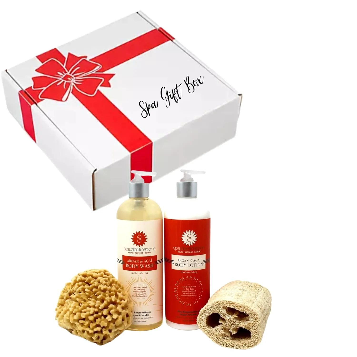 Spa Gift Set for Women " Bath and Shower Experience" 4-Piece Tropical Scent Gift Set with Body Wash Body, Body Lotion, Natural Sponge and Loofah $64 Value