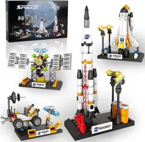 Space Exploration Shuttle Toys for Boys, STEM Aerospace Building Kit Toy with Rocket, Space Shuttle, Moon Buggy and Satellite, Best Gifts for 6, 7, 8, 9, 10  Year Old Boys (415 PCS)