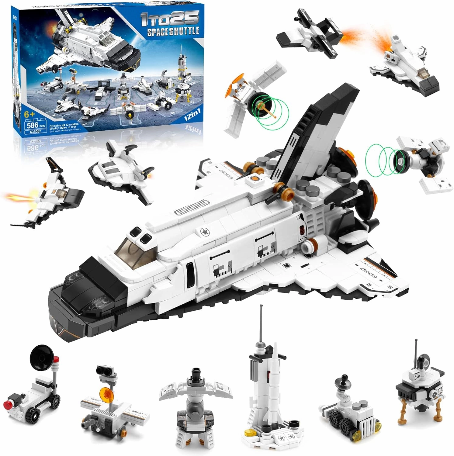 Space Shuttle Building Toys, 25-in-1 Aerospace Building Kit for Kids to Assemble a Big Spaceship or 12 Small Different Space Probe, Best Present for Boys and Girls Aged 6 7 8 9 10 11 12 13 14 , 586PCS