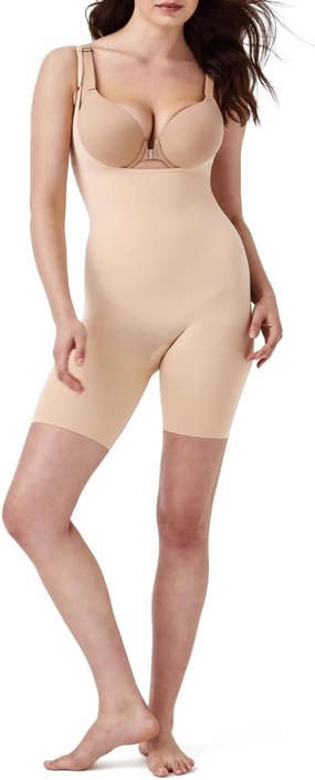 SPANX Power Open-Bust Mid-Thigh Bodysuit - Level 2 Compression - Lightweight Body Shaper - Shapewear for Women