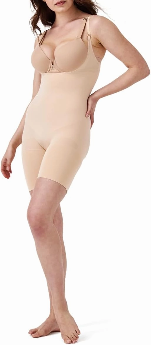 SPANX Power Open-Bust Mid-Thigh Bodysuit - Level 2 Compression - Lightweight Body Shaper - Shapewear for Women