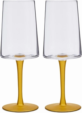 Spode Creatures of Curiosity Collection Gold Stem Wine Glasses Set of 2, Long Stem Rosé, Red and White Wine Glass, 12-Ounce Cup, Glass Stemware with Gift Box