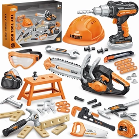 SpringFlower 51Pcs Kids Tool Set with Toy Chainsaw& Electronic Drill Toy, Toddler Tool Set, Construction Toys Tool for Kids age3,4,5,6,7,8, Tool Kit Toy for Christmas Birthday Gifts