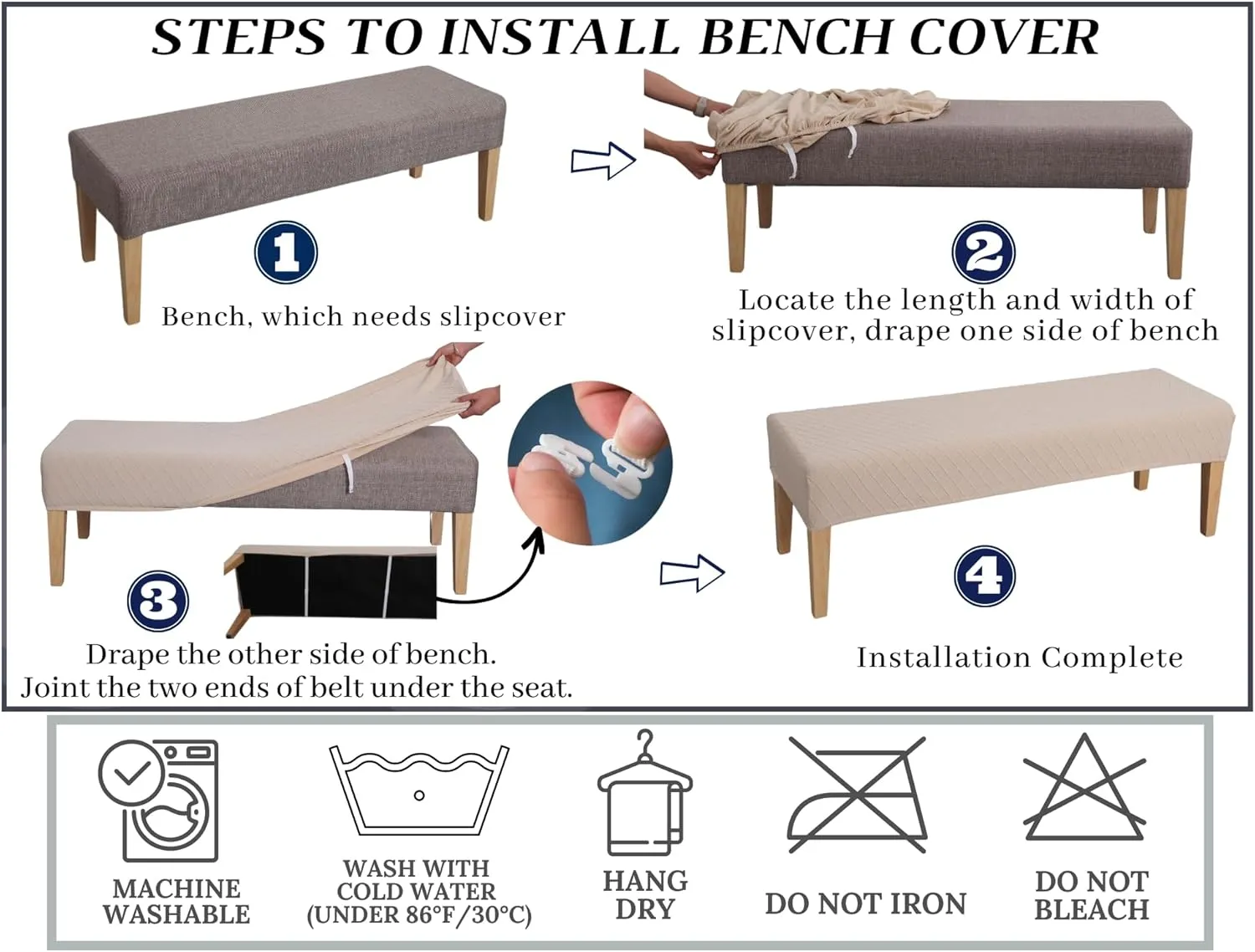 SPRINGRICO Stretch Dining Bench Cover, Removable Bench Slipcover Washable Bench Seat Protector Rectangle Bench Cover for Dining Room, Living Room, Bedroom, Kitchen (Lucid Calm)