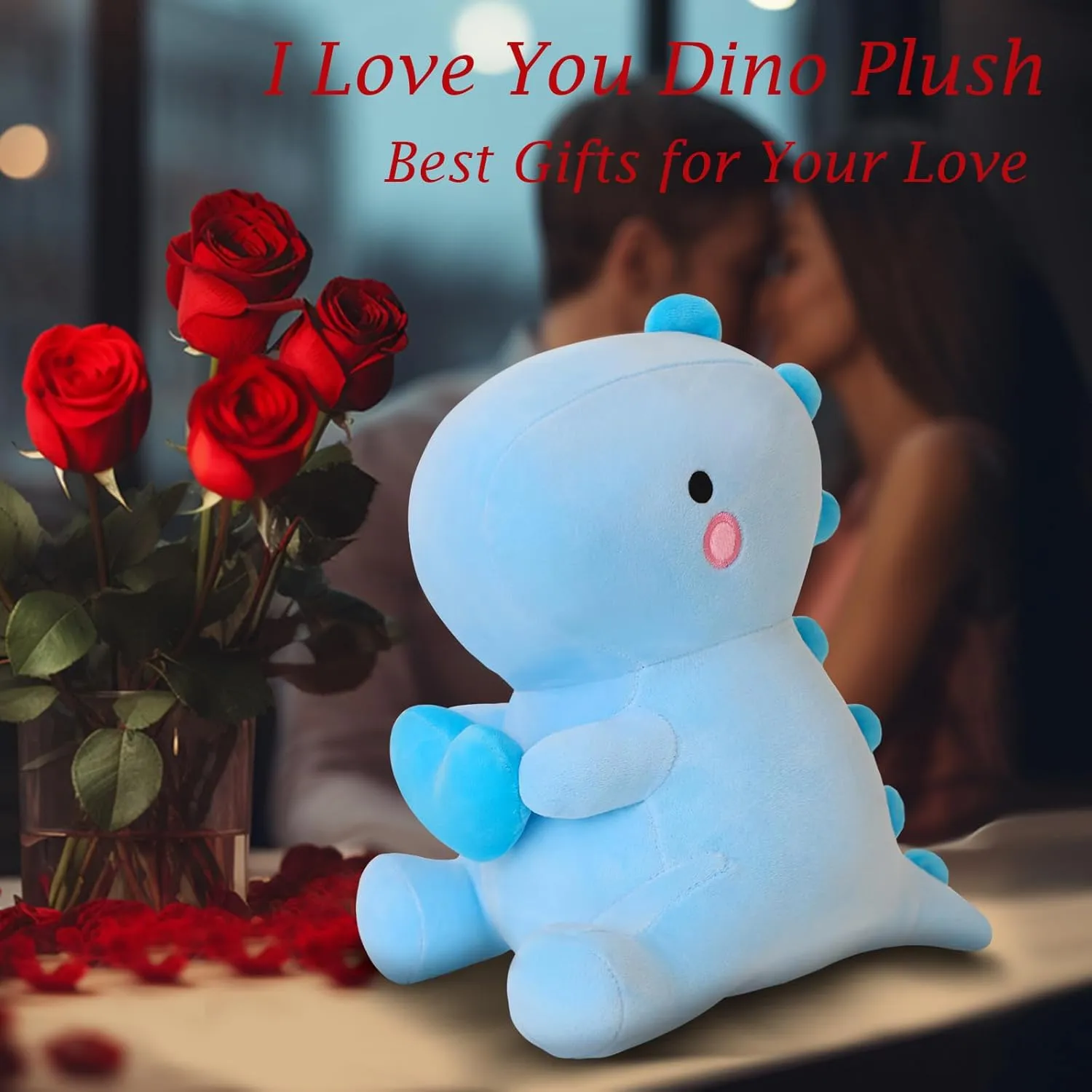 SQEQE Dinosaur Stuffed Animal, Loving Soft Dino Plush Toys with Holding Heart for Valentine Day, Sweet Romantic Anniversary Birthday Gift for Her Girls Boys Girlfriend(Blue,12 inch)