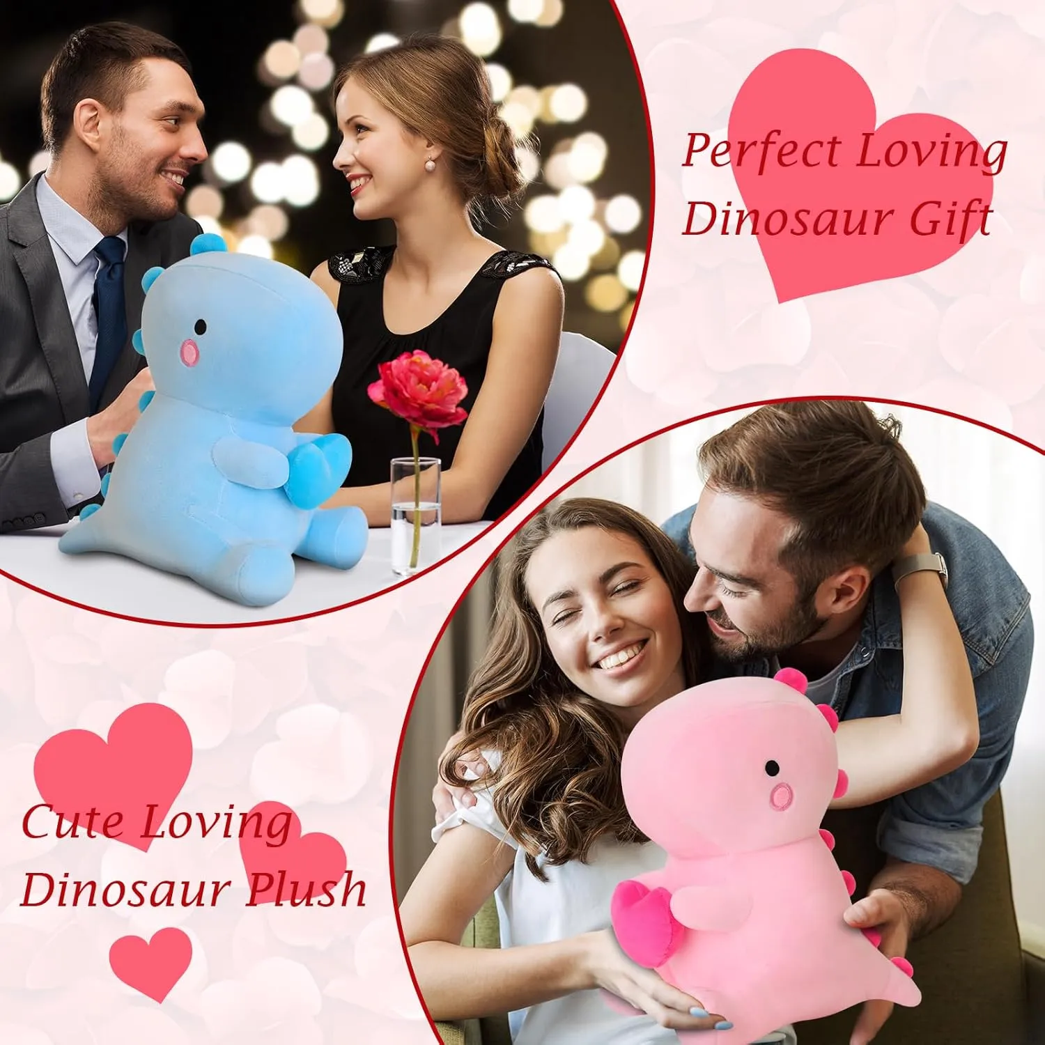 SQEQE Dinosaur Stuffed Animal, Loving Soft Dino Plush Toys with Holding Heart for Valentine Day, Sweet Romantic Anniversary Birthday Gift for Her Girls Boys Girlfriend(Blue,12 inch)