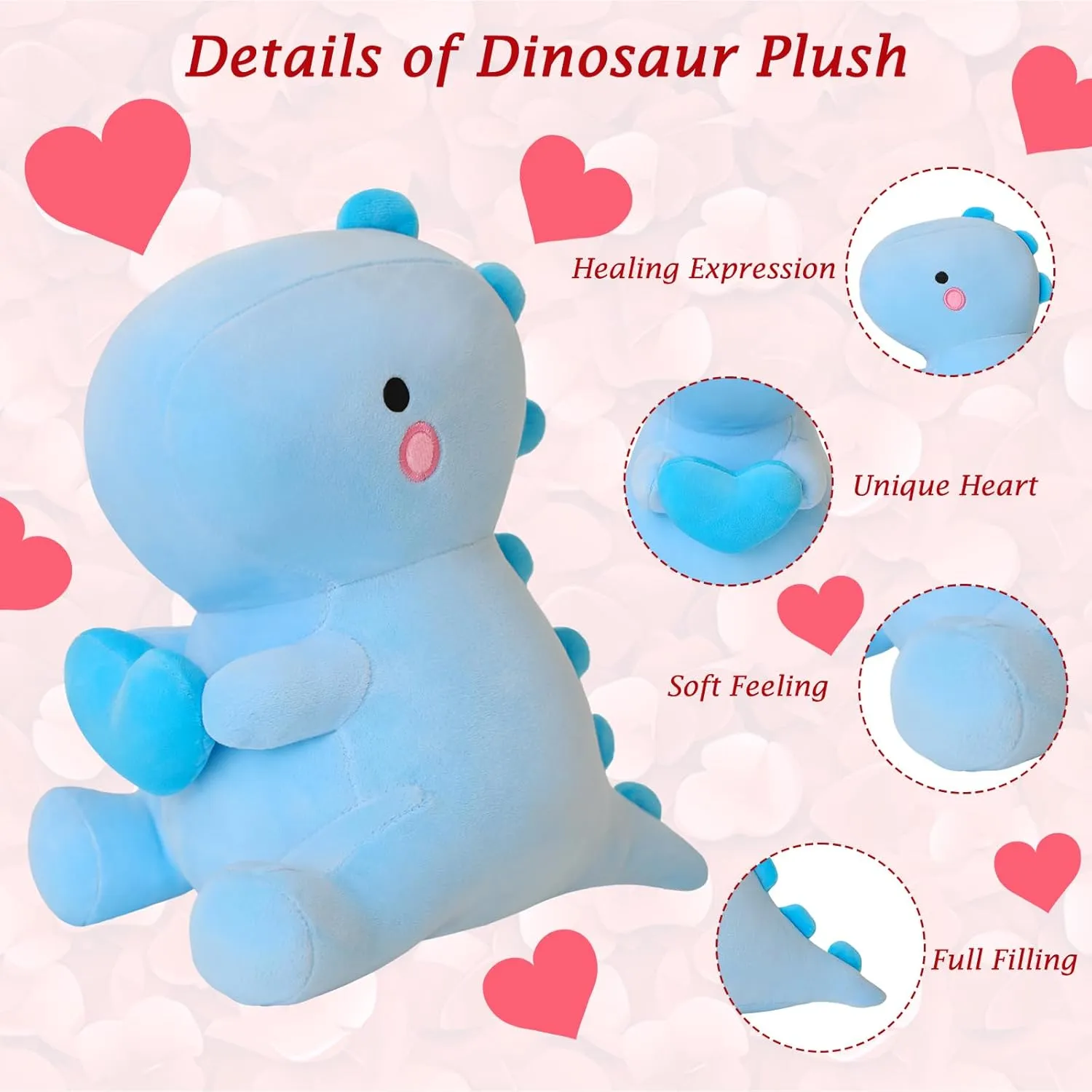 SQEQE Dinosaur Stuffed Animal, Loving Soft Dino Plush Toys with Holding Heart for Valentine Day, Sweet Romantic Anniversary Birthday Gift for Her Girls Boys Girlfriend(Blue,12 inch)