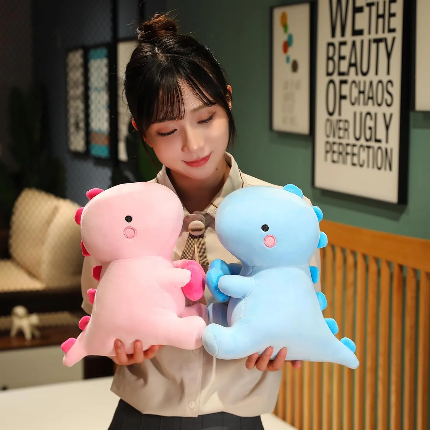 SQEQE Dinosaur Stuffed Animal, Loving Soft Dino Plush Toys with Holding Heart for Valentine Day, Sweet Romantic Anniversary Birthday Gift for Her Girls Boys Girlfriend(Blue,12 inch)