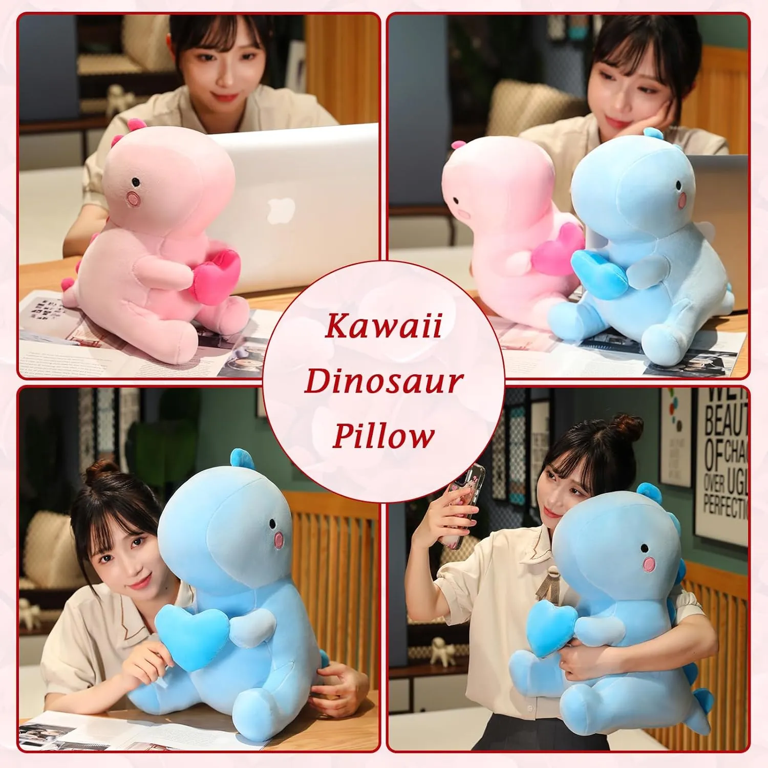 SQEQE Dinosaur Stuffed Animal, Loving Soft Dino Plush Toys with Holding Heart for Valentine Day, Sweet Romantic Anniversary Birthday Gift for Her Girls Boys Girlfriend(Blue,12 inch)