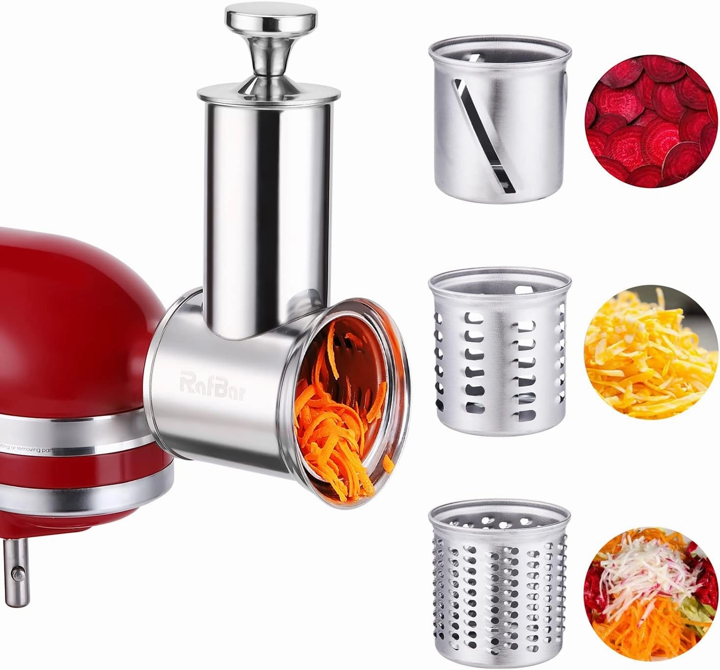 Stainless Steel Slicer Shredder Attachment for KitchenAid Stand Mixer, Large Salad Machine with Vegetable Slicer Cheese Grater Attachments for Kitchen Aid, Dishwasher Safe by Rafbar