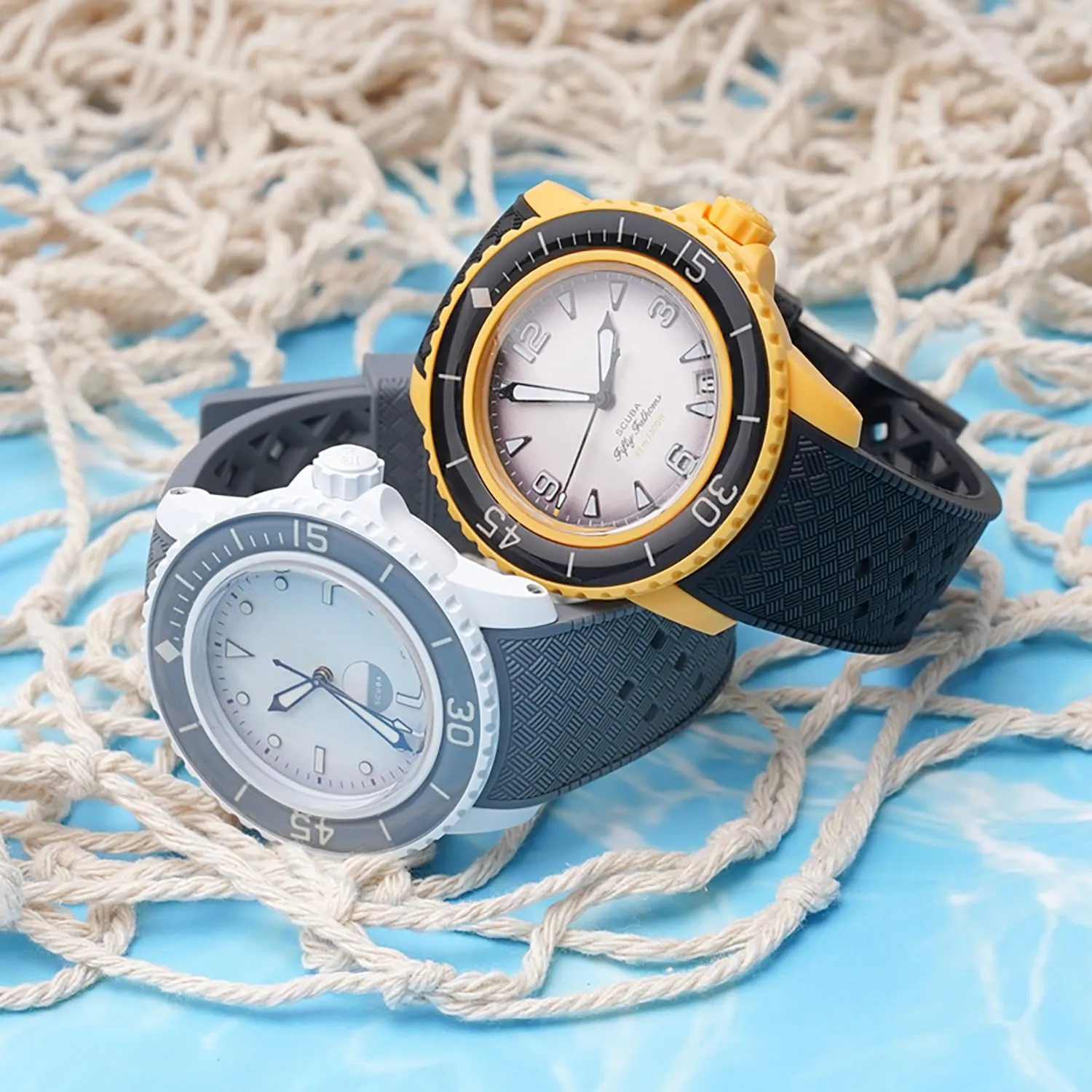 Stanchev Strap for Blancpain Swatch,22mm Silicone Replacement Strap for Blancpain x Swatch Fifty Fathoms,Hollow Out Ventilate Strap for Swatch Blancpain Men Women