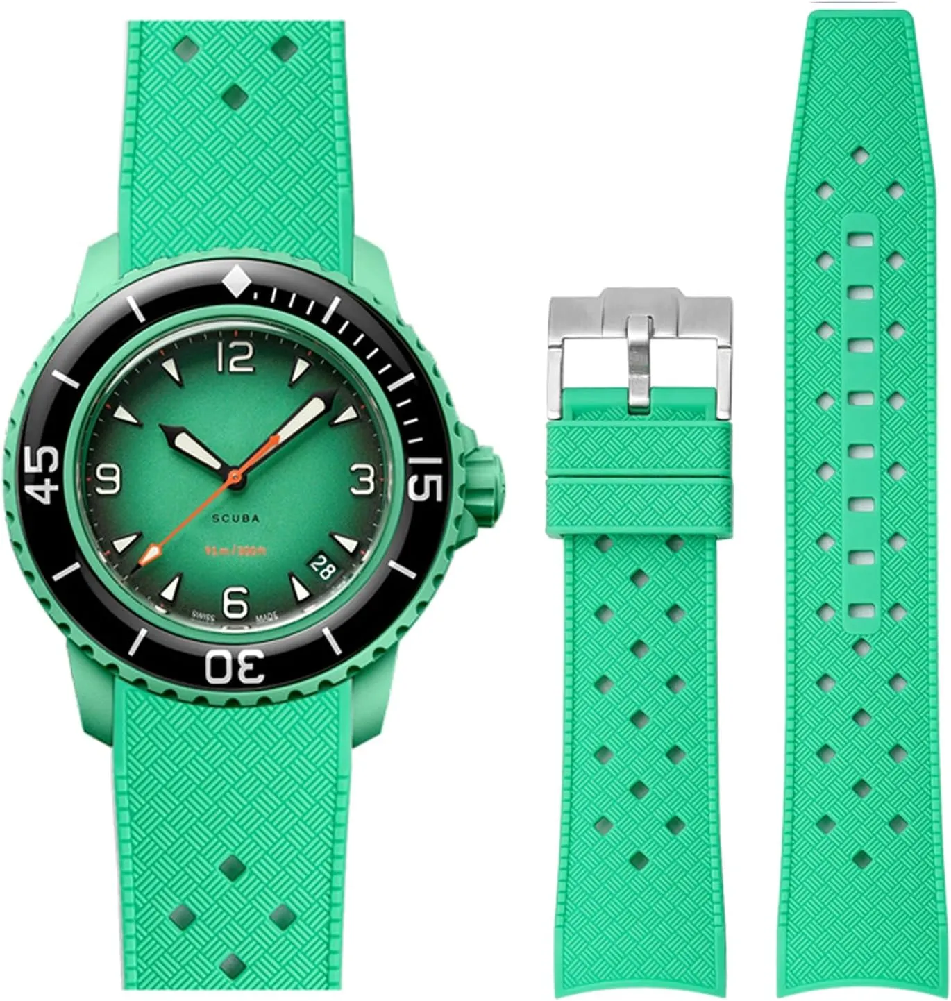 Stanchev Strap for Blancpain Swatch,22mm Silicone Replacement Strap for Blancpain x Swatch Fifty Fathoms,Hollow Out Ventilate Strap for Swatch Blancpain Men Women