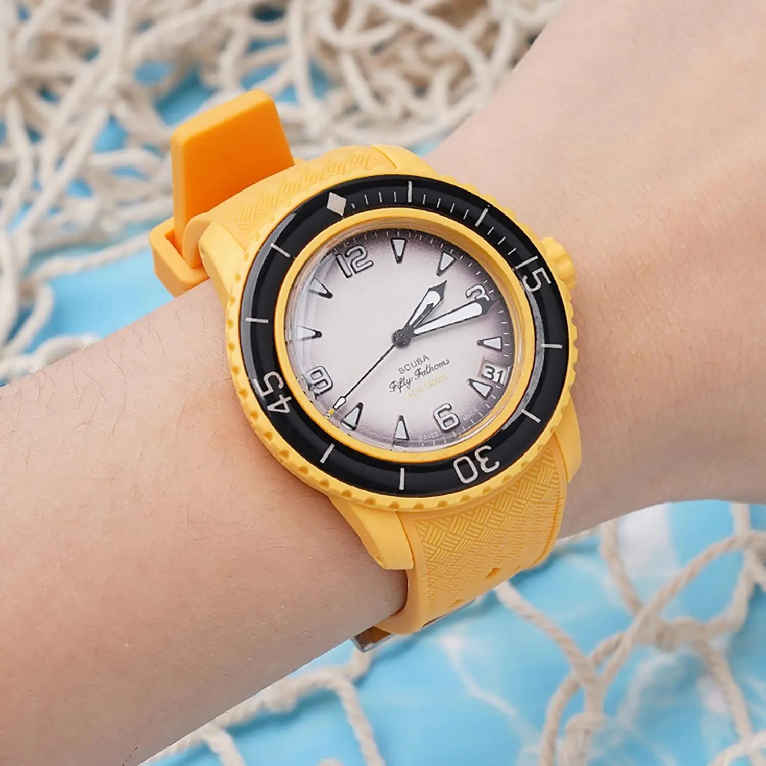Stanchev Strap for Blancpain Swatch,22mm Silicone Replacement Strap for Blancpain x Swatch Fifty Fathoms,Hollow Out Ventilate Strap for Swatch Blancpain Men Women