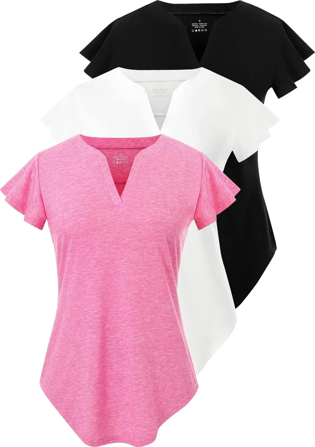 Star Vibe 3 Pack Women's V-Neck T-Shirts Short Sleeve Summer Tops Casual Ruffle Sleeve Tee Shirt Slim Fit Blouses