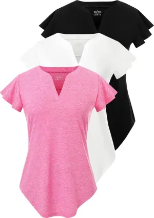Star Vibe 3 Pack Women's V-Neck T-Shirts Short Sleeve Summer Tops Casual Ruffle Sleeve Tee Shirt Slim Fit Blouses