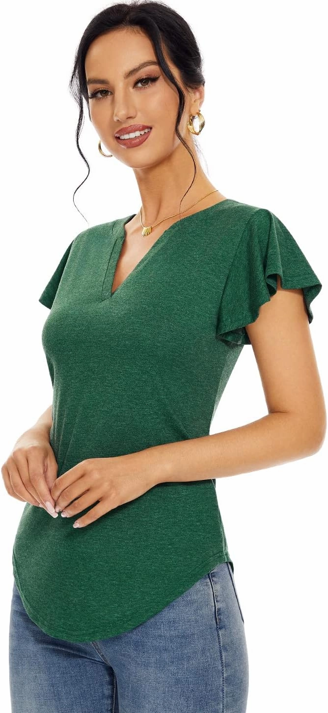 Star Vibe 3 Pack Women's V-Neck T-Shirts Short Sleeve Summer Tops Casual Ruffle Sleeve Tee Shirt Slim Fit Blouses