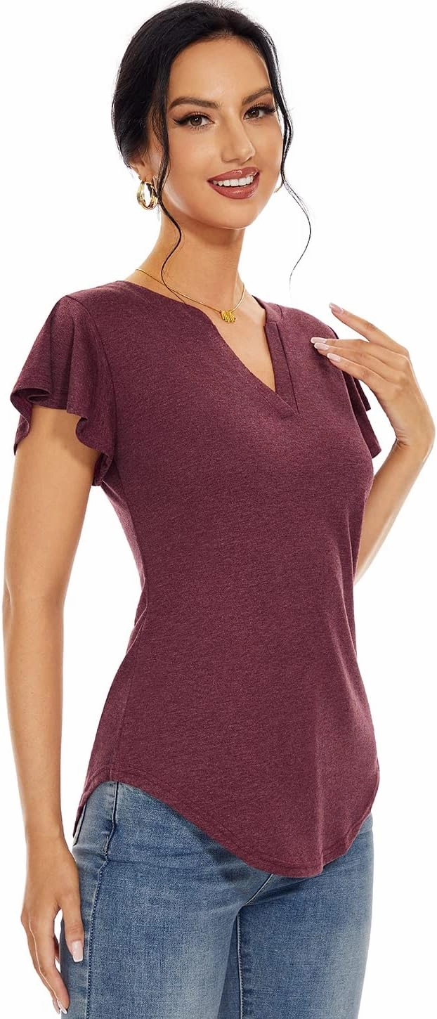 Star Vibe 3 Pack Women's V-Neck T-Shirts Short Sleeve Summer Tops Casual Ruffle Sleeve Tee Shirt Slim Fit Blouses