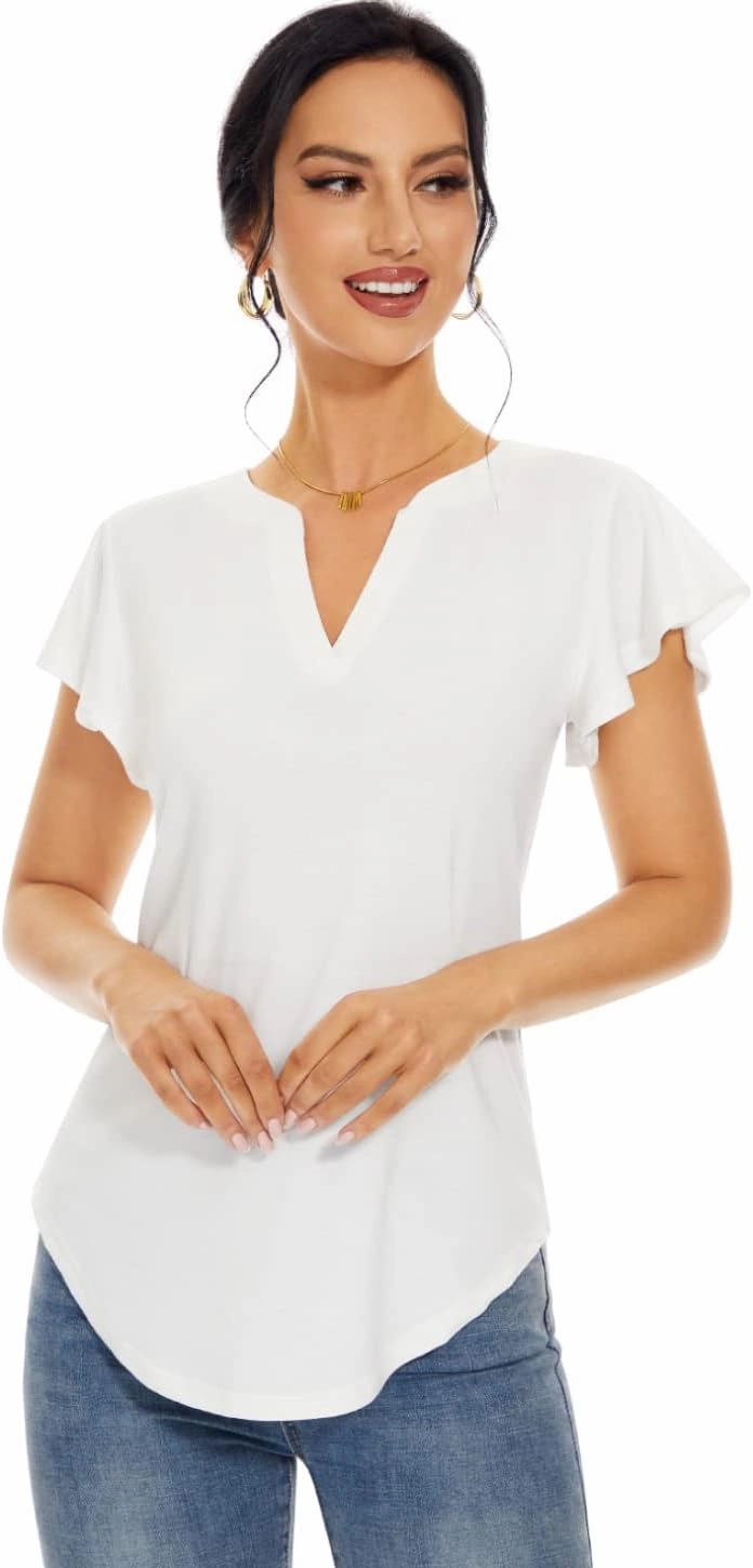Star Vibe 3 Pack Women's V-Neck T-Shirts Short Sleeve Summer Tops Casual Ruffle Sleeve Tee Shirt Slim Fit Blouses