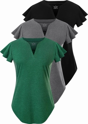 Star Vibe 3 Pack Women's V-Neck T-Shirts Short Sleeve Summer Tops Casual Ruffle Sleeve Tee Shirt Slim Fit Blouses