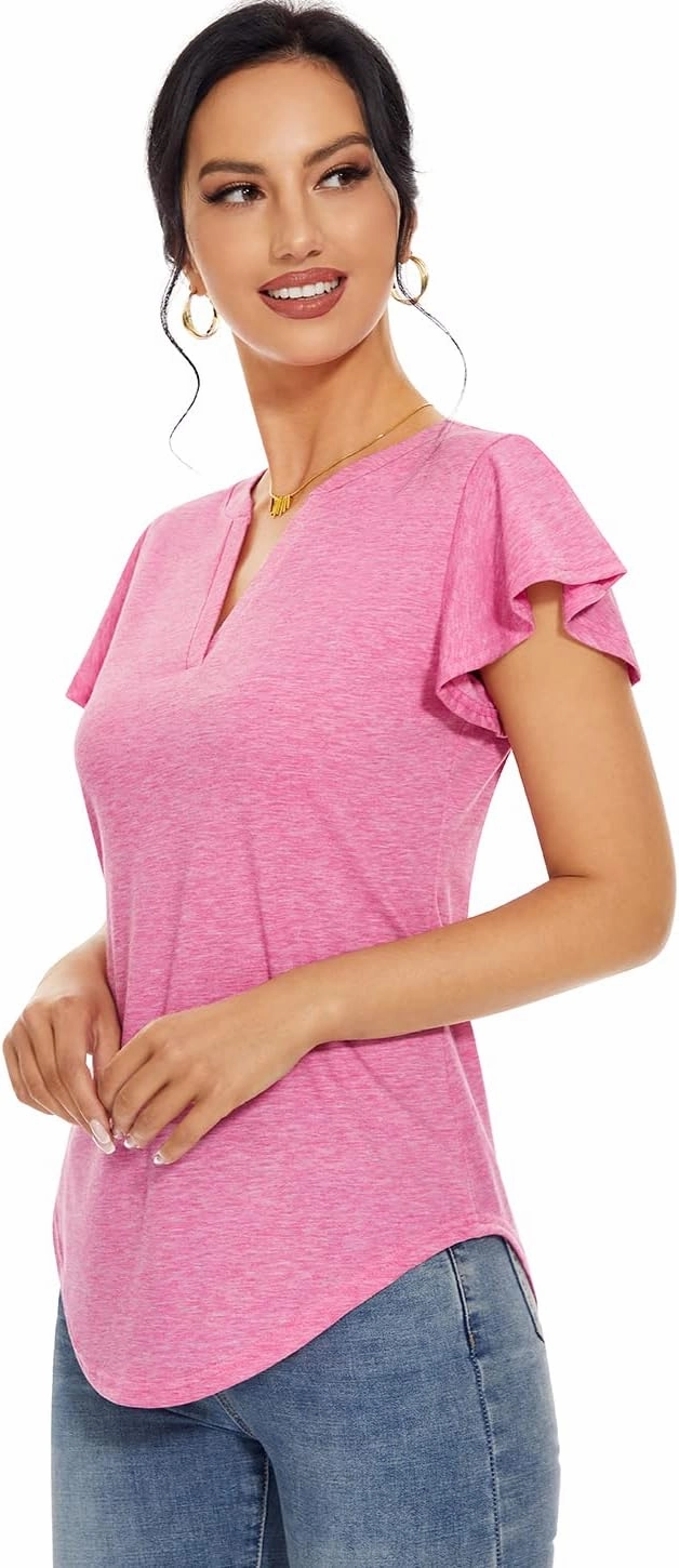 Star Vibe 3 Pack Women's V-Neck T-Shirts Short Sleeve Summer Tops Casual Ruffle Sleeve Tee Shirt Slim Fit Blouses