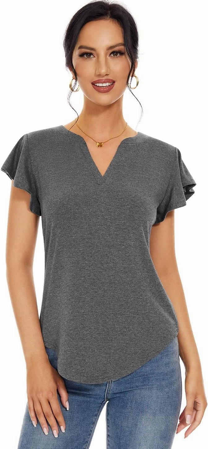 Star Vibe 3 Pack Women's V-Neck T-Shirts Short Sleeve Summer Tops Casual Ruffle Sleeve Tee Shirt Slim Fit Blouses