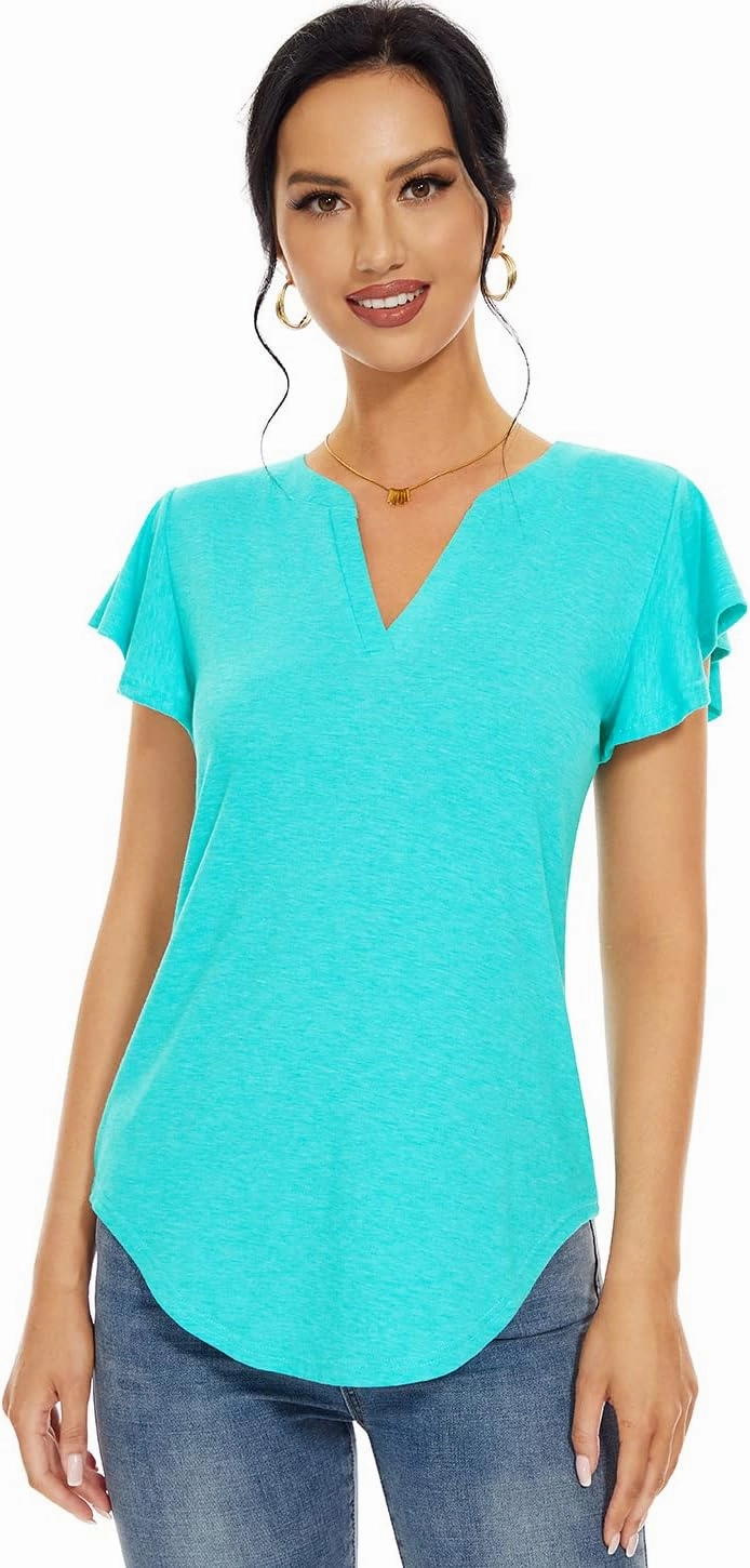 Star Vibe 3 Pack Women's V-Neck T-Shirts Short Sleeve Summer Tops Casual Ruffle Sleeve Tee Shirt Slim Fit Blouses