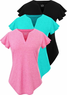 Star Vibe 3 Pack Women's V-Neck T-Shirts Short Sleeve Summer Tops Casual Ruffle Sleeve Tee Shirt Slim Fit Blouses