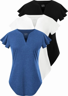 Star Vibe 3 Pack Women's V-Neck T-Shirts Short Sleeve Summer Tops Casual Ruffle Sleeve Tee Shirt Slim Fit Blouses