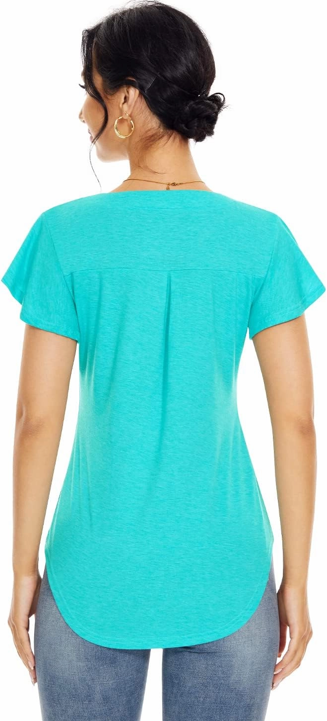 Star Vibe 3 Pack Women's V-Neck T-Shirts Short Sleeve Summer Tops Casual Ruffle Sleeve Tee Shirt Slim Fit Blouses